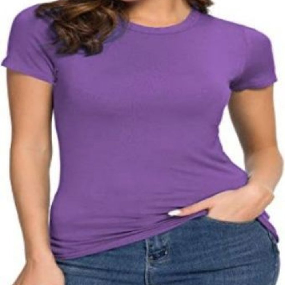 CoCo Women's  neck slim short sleeve tee elastic tight